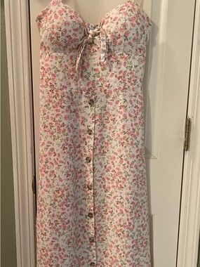 AUW Floral Midi Dress Tie Front Button Front Cottagecore L